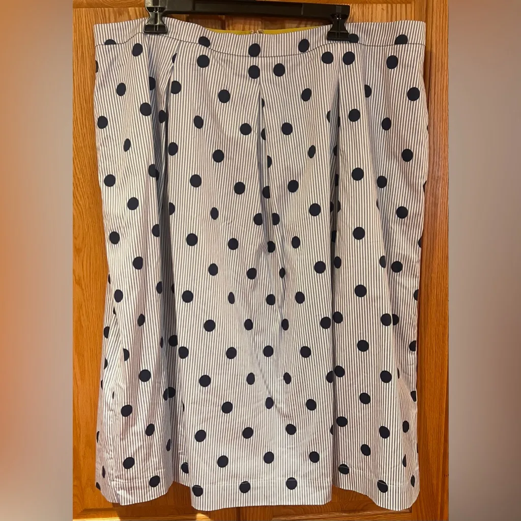 Boden Lola Hazy Sky Spot On Pleated Midi Skirt Blue White Stripe Polka Dot Sz 18 - Image 3