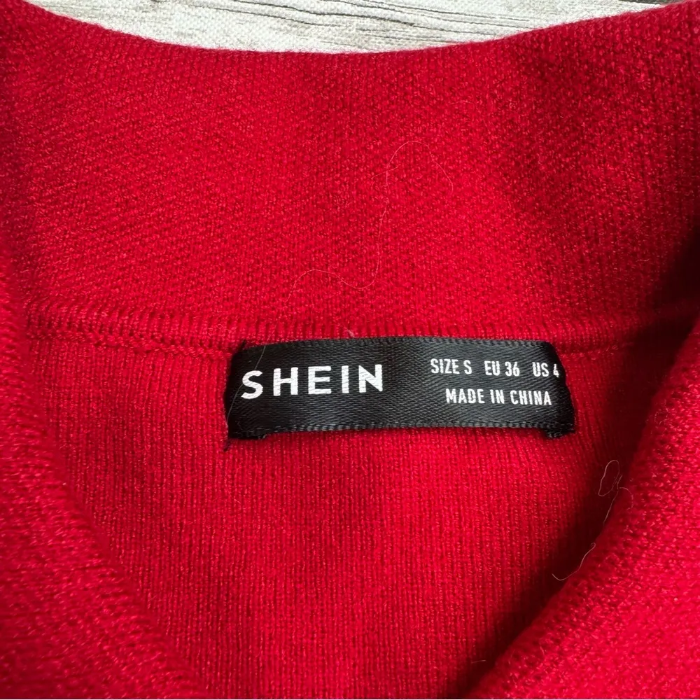 SHEIN Women's Long Sleeve Crop Cardigan Red White Heart Button Collar S SM Small - Image 6