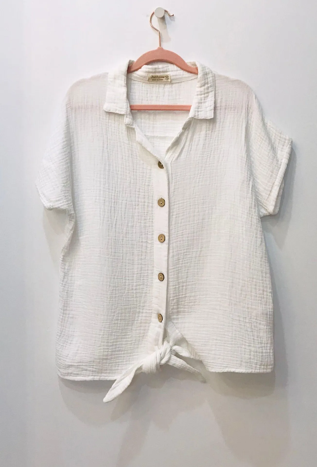 Just Living White Tie Front Shirt Medium - Image 6