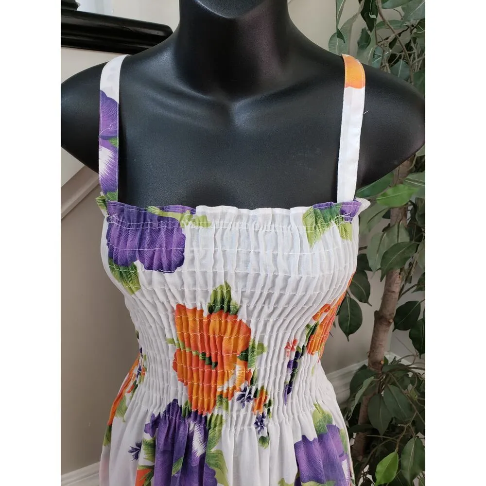 National For Her M White Floral Sundress Smocked Bodice Cotton Blend Sleeveless Size M - Image 6