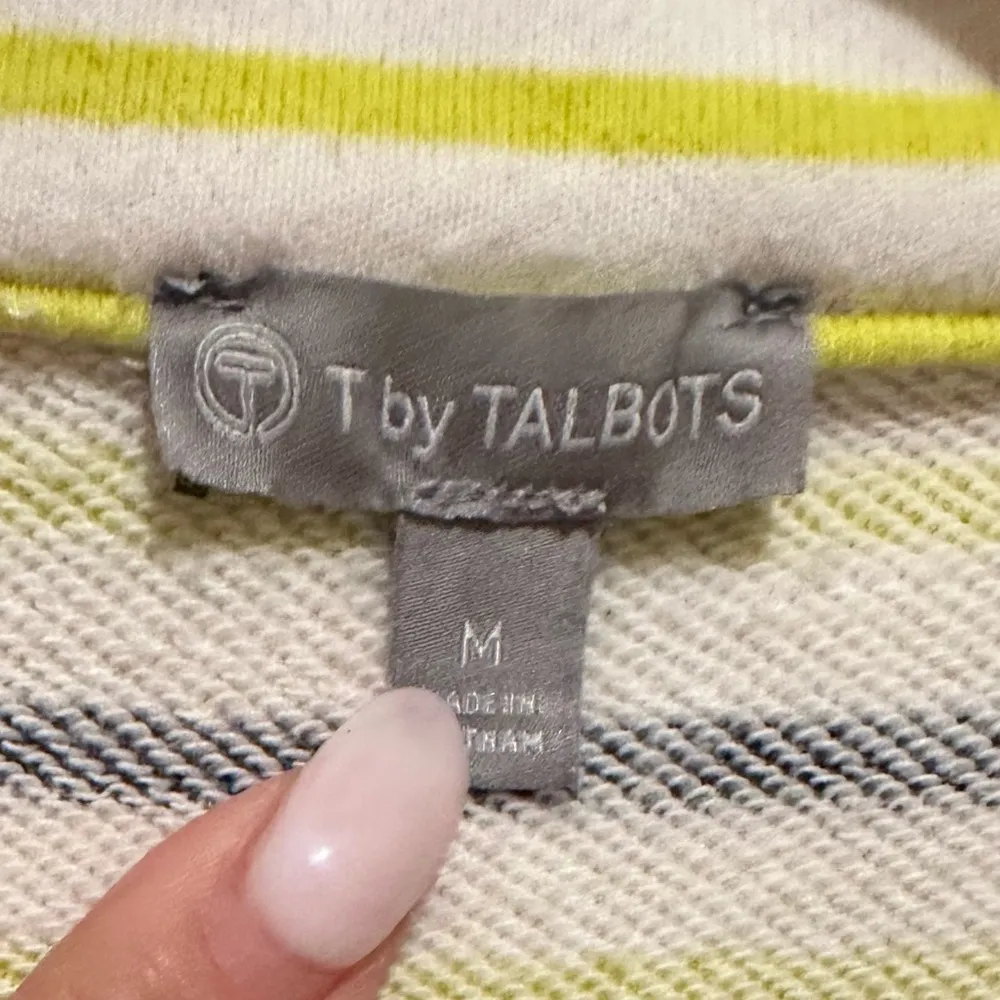TALBOTS STRIPE CLASSIC FRENCH TERRY HALF ZIP COTTON WHITE GREEN BLUE PULLOVER M - Image 4