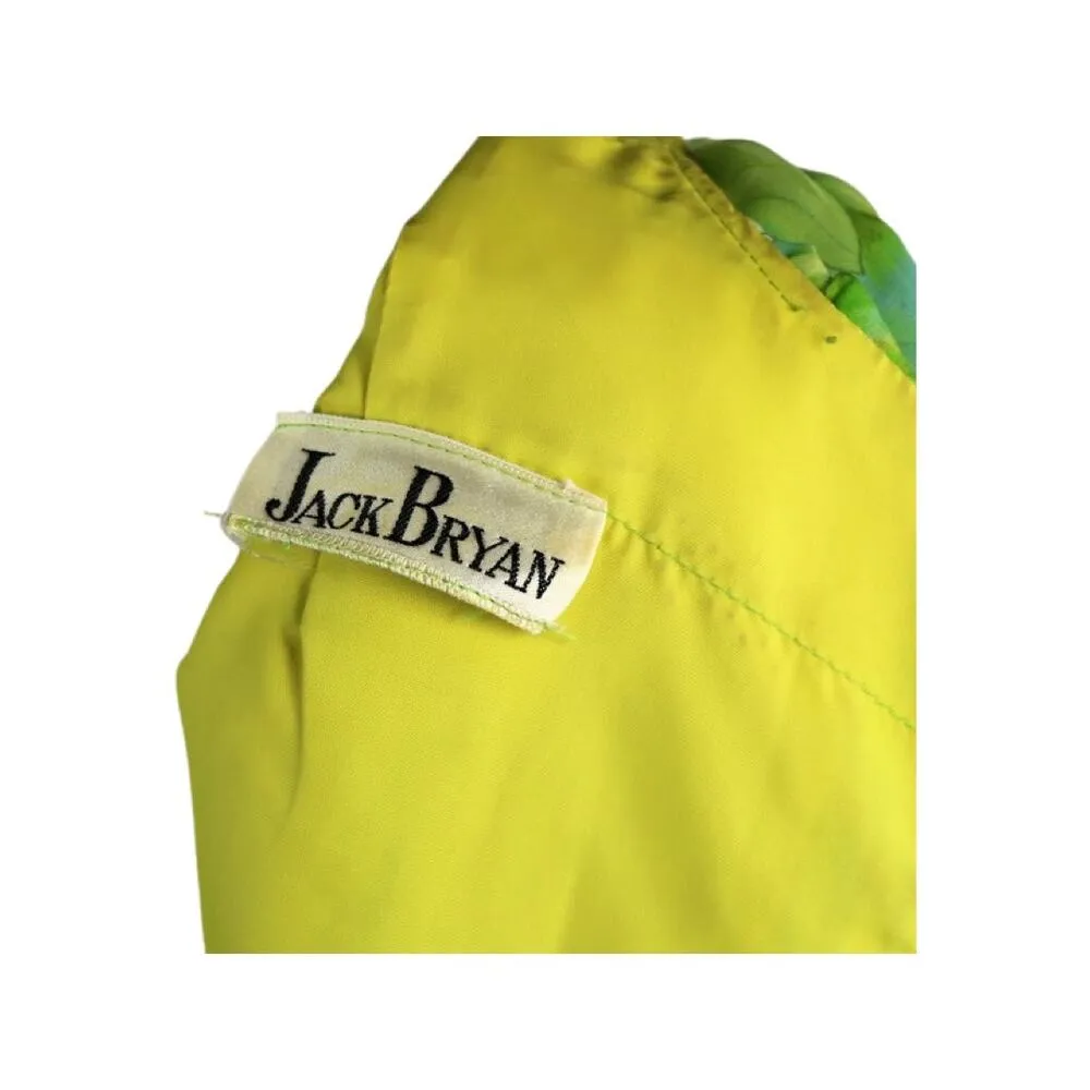 Vintage 1970s Jack Bryan Green Floral Print Chiffon Maxi Dress Medium - Image 7