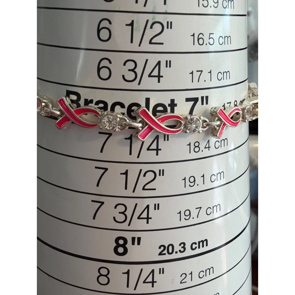 Vintage Avon NRQ Breast Cancer Pink Ribbon Link Bracelet Rhinestones 7" Estate - Image 5