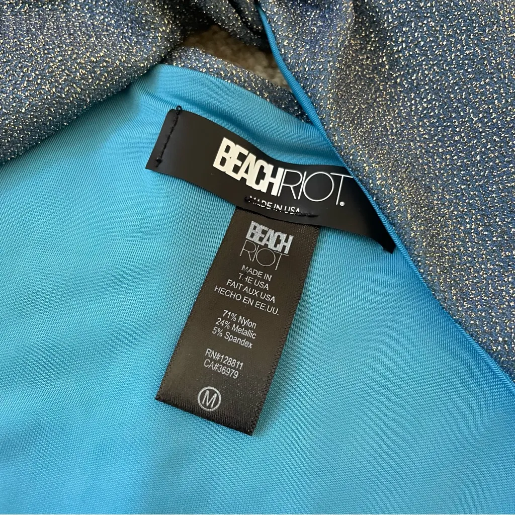 Free People Beach Riot Aviva One-Piece Swimsuit in Blue Glitter Size Medium - Image 5