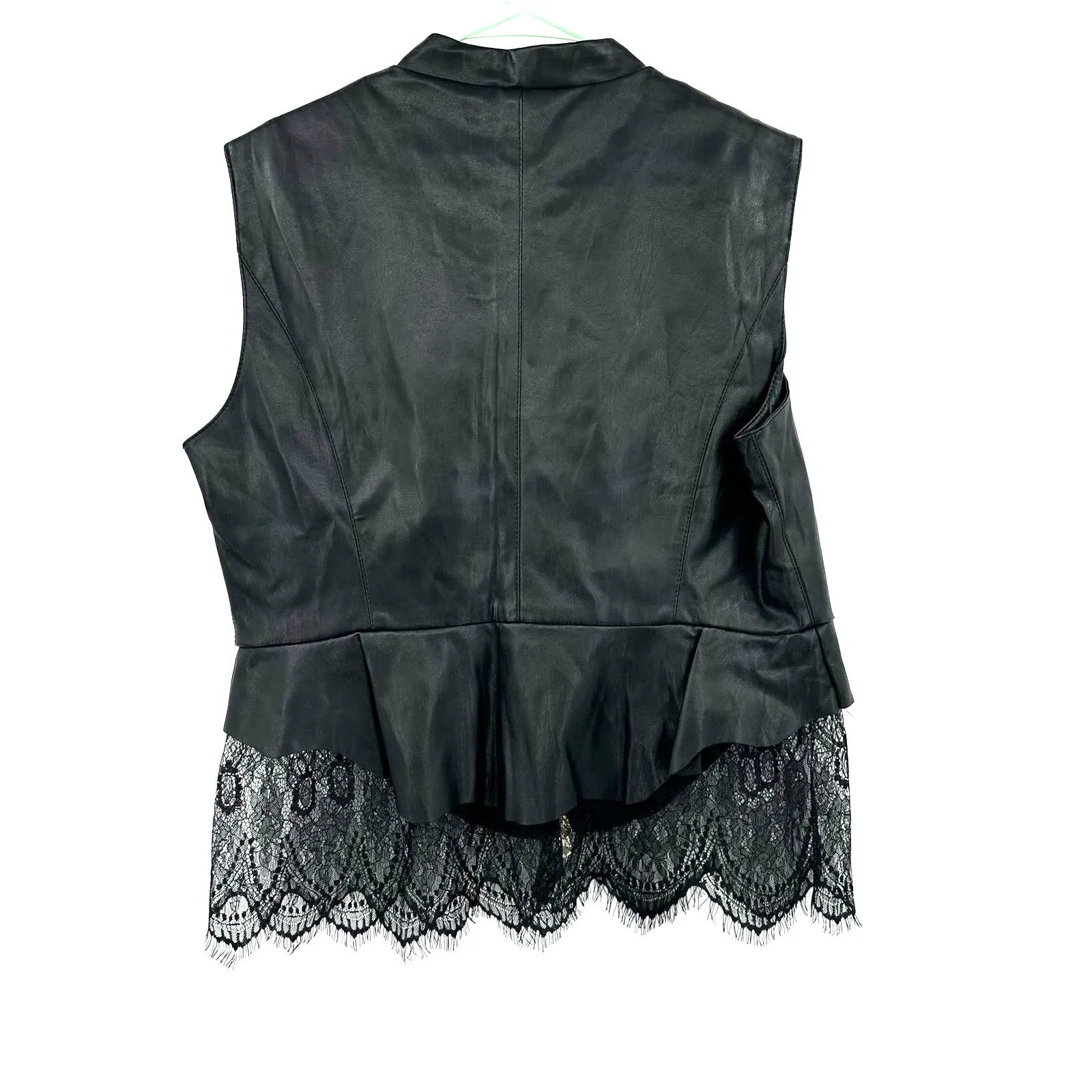Charlie Paige size Large black faux leather zip up‎ vest lace lined NEW - Image 2