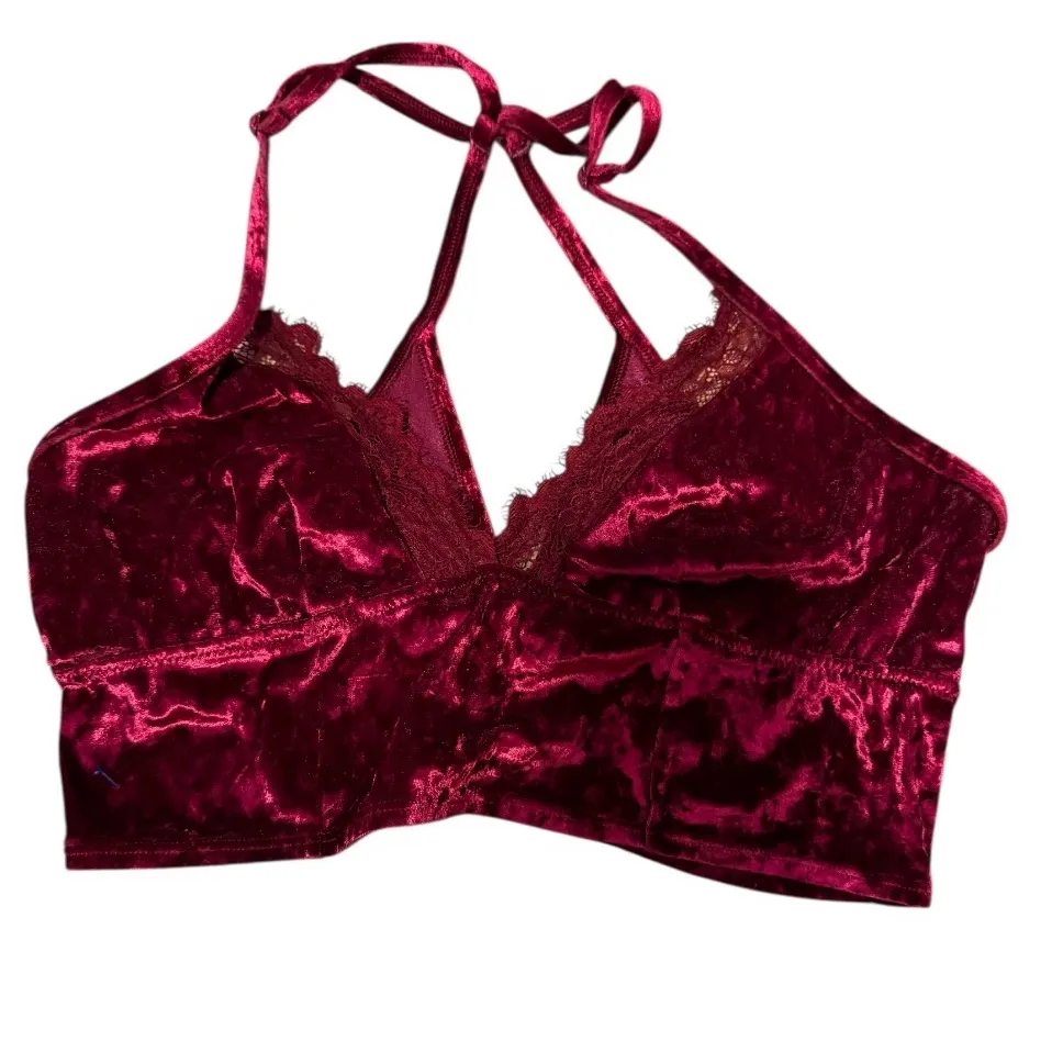 Aerie crushed Velvet Lace Trim Cami Top - Red M festival - Image 2