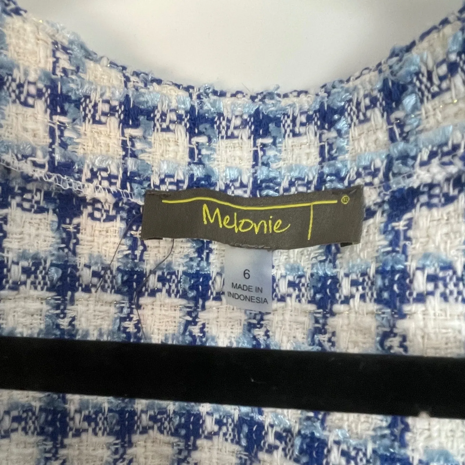 Melonie Women's Blue White Gingham Tweed Button Country Club Preppy Mini Dress 6 - Image 8