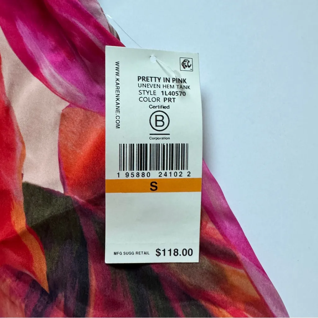 Karen Kane  Multicolor Prettg In Pink Uneven Hem Tank Size Small NWT - Image 5