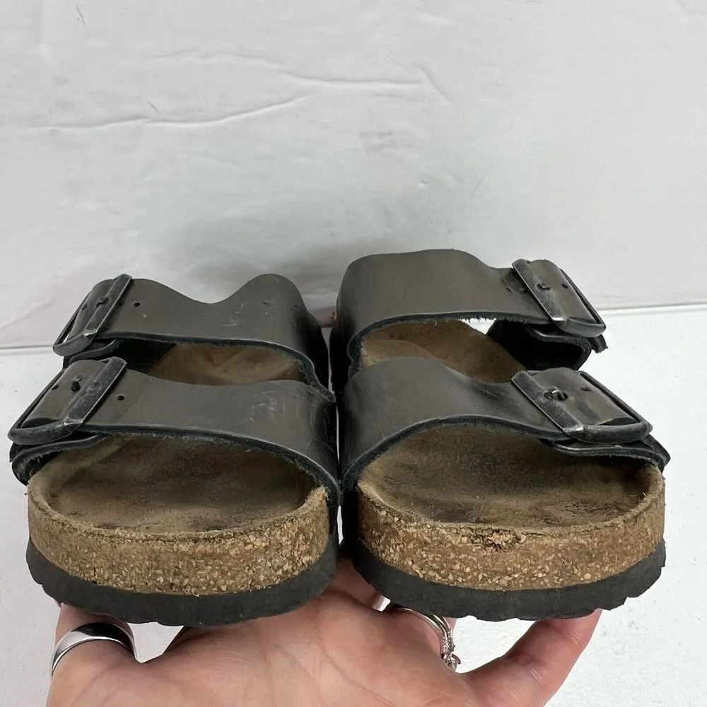 Birkenstock Women’s Size 37 US 6 6.5 Leather Sandals Anthracite Metallic Pewter - Image 9
