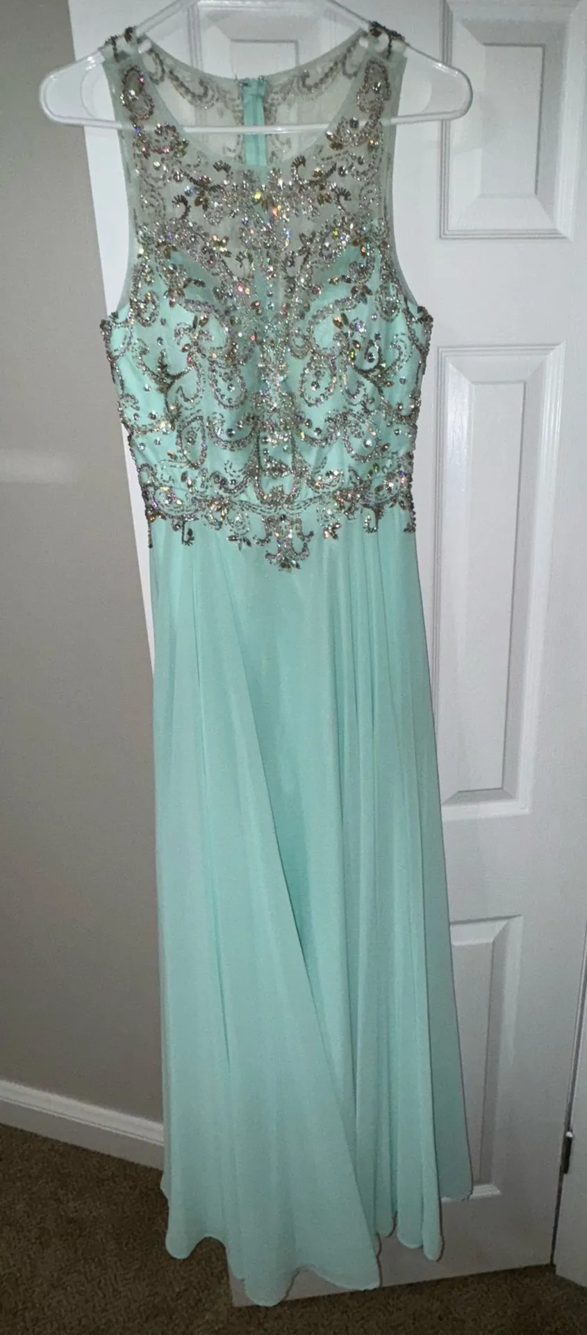 Mint chiffon prom dress with beaded bodice Green Size M - Image 2