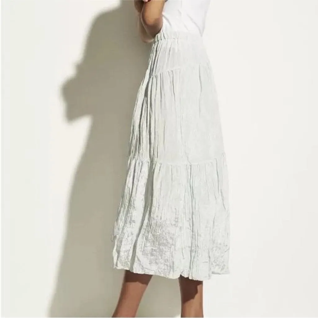 Vince Women's Tiered Asymmetric Skirt Crinkle Mint Size XS Midi Blue - Image 7