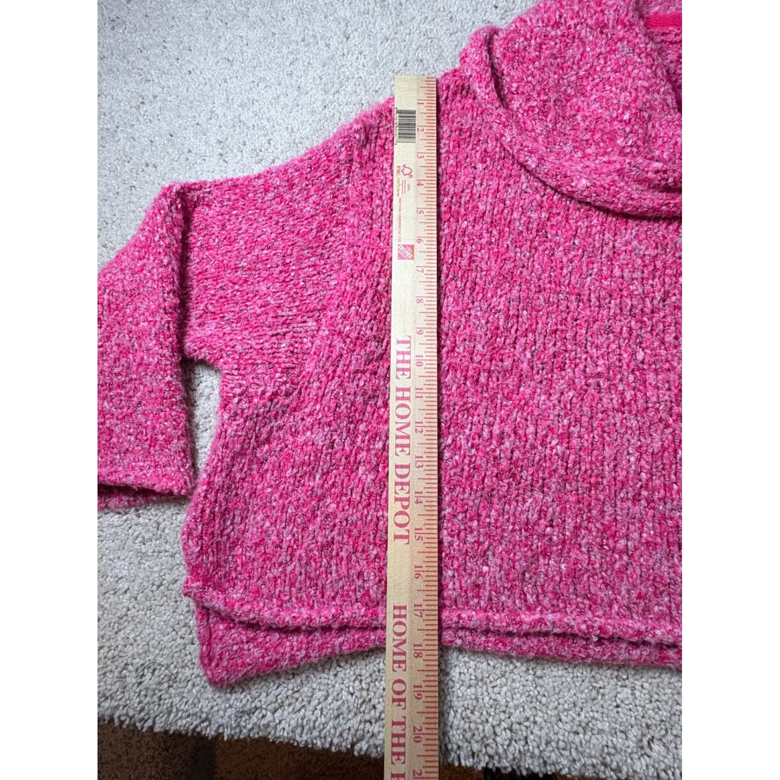 Free People BFF Cowl Neck Sweater Pink marled Chunky knit oversized boho XS - Image 6