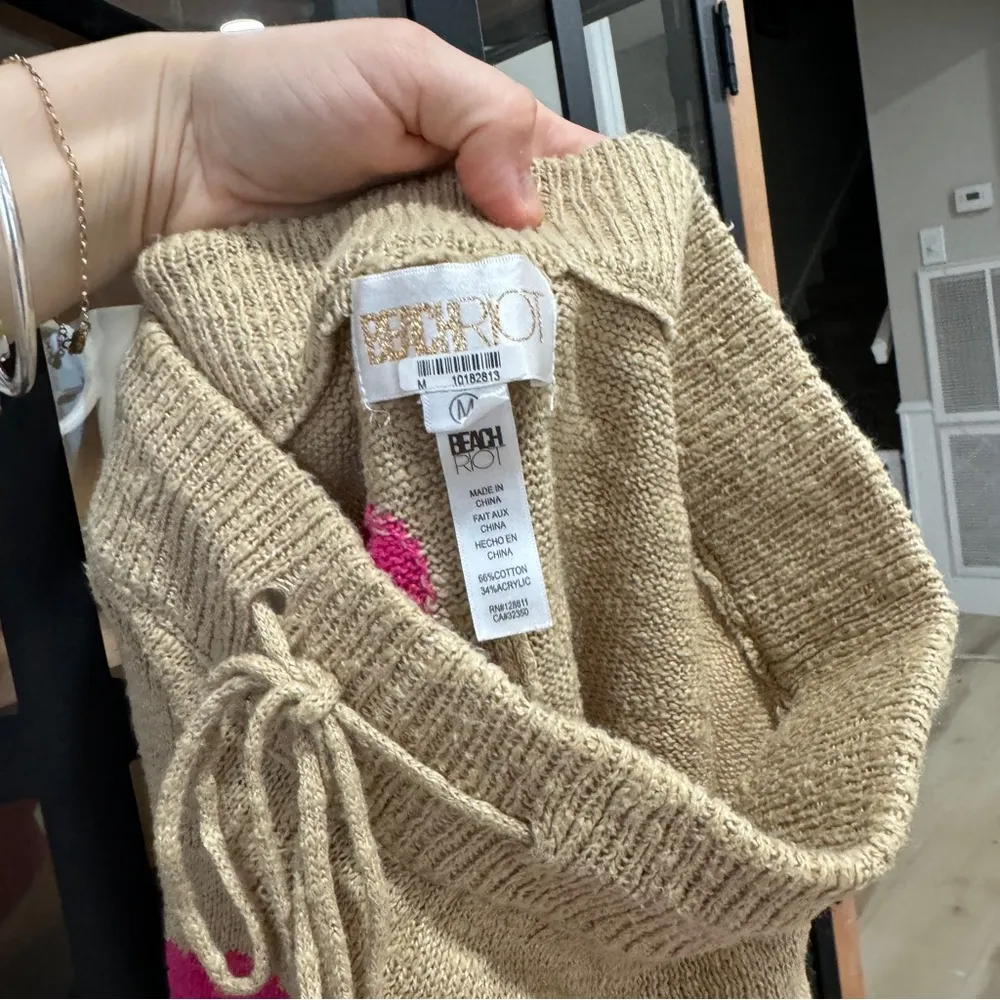 Beach Riot Sandy Hearts Sweater Shorts knit beige coverup swimsuit drawstring - Image 3