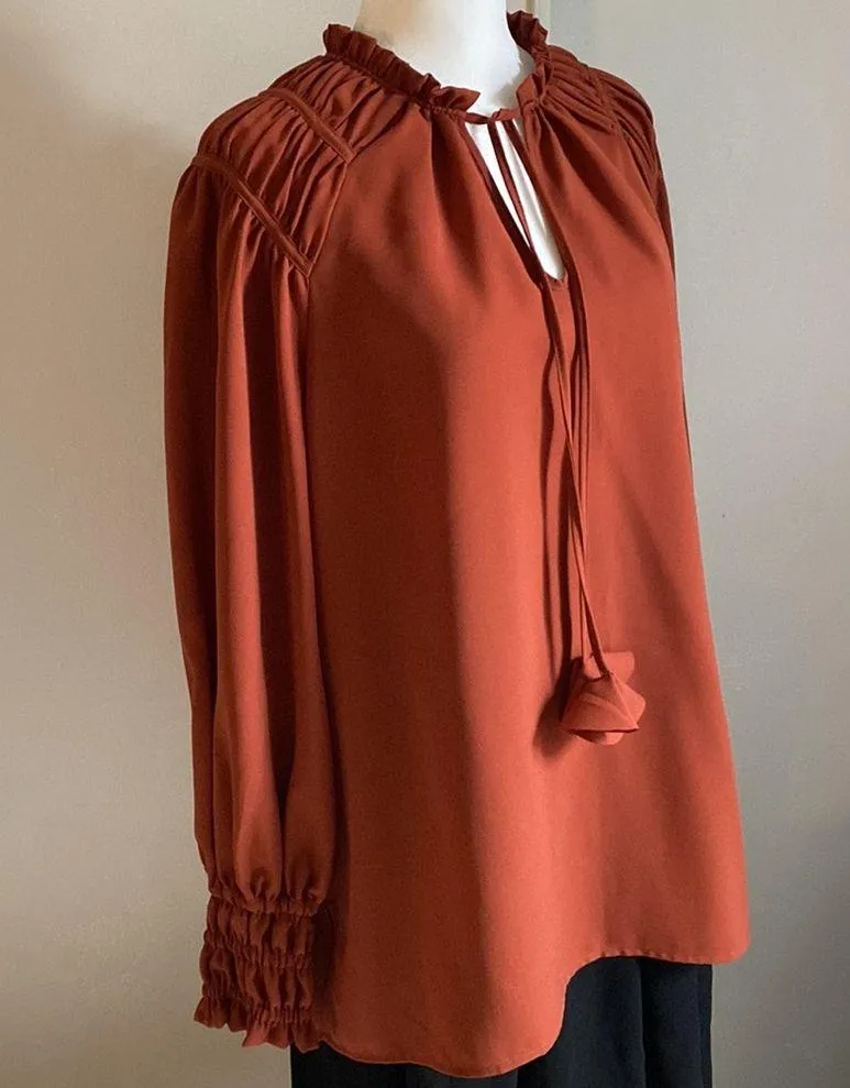 CROSBY by Mollie Burch Romantic Bohemian Smocked Cuff Neckline Blouse - Image 3