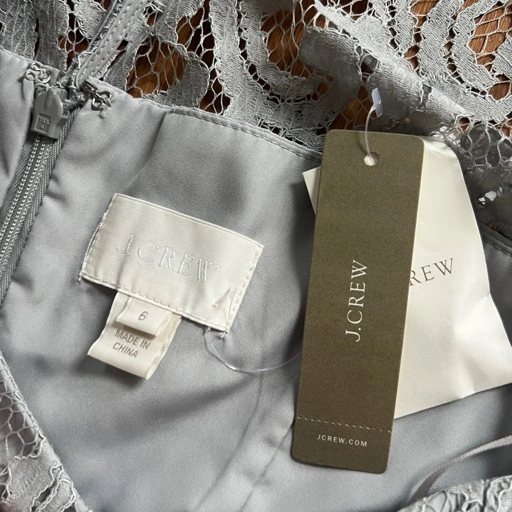 NEW J.Crew Tinsley Dress Leavers Lace Sz 6‎ Gray Bridesmaid Mother Of Bride $275 - Image 5