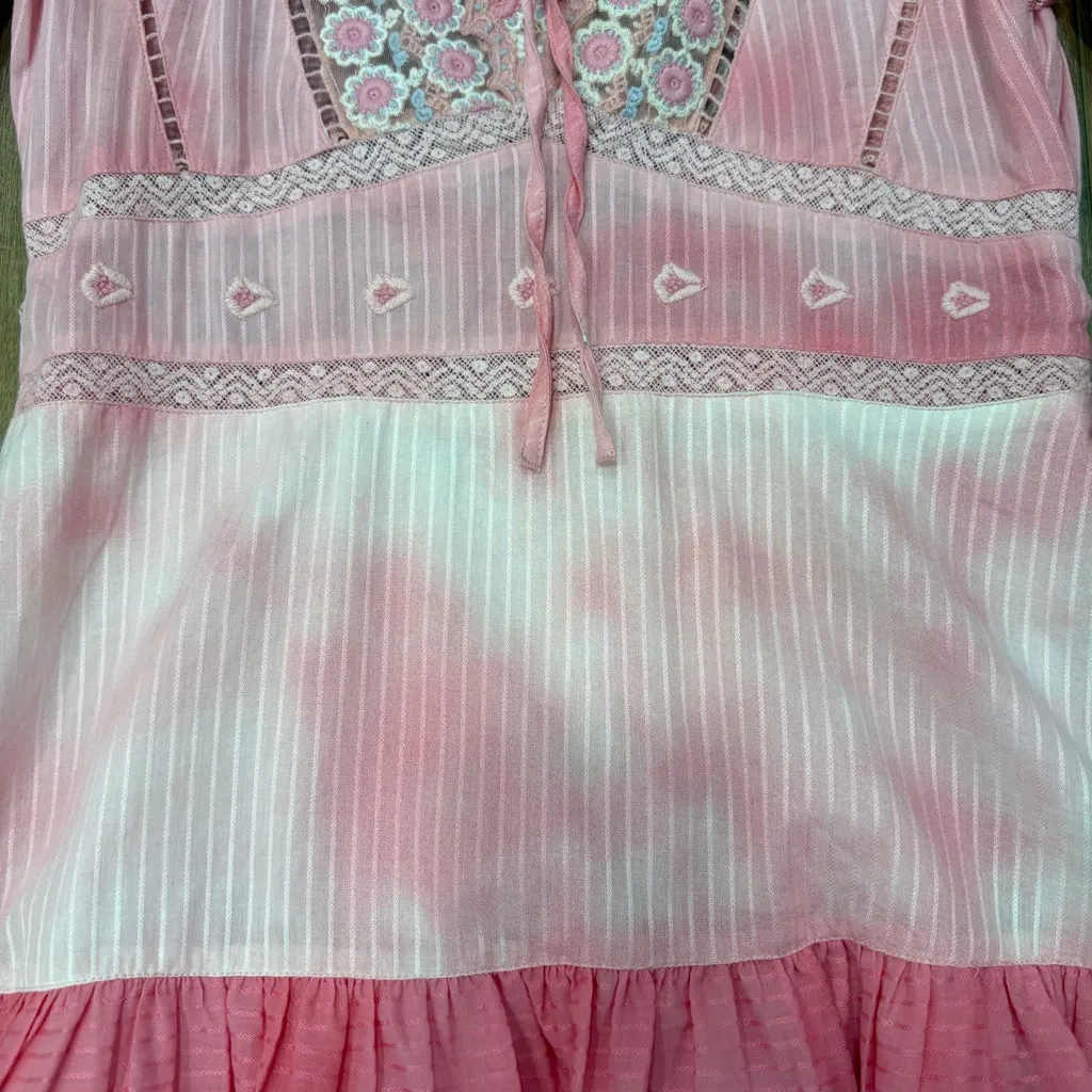 🌟LOVESHACKFANCY🌟 CHELIE EMBROIDERED BOHO DRESS FIT & FLARE PINK WHITE SZ 6 - Image 8