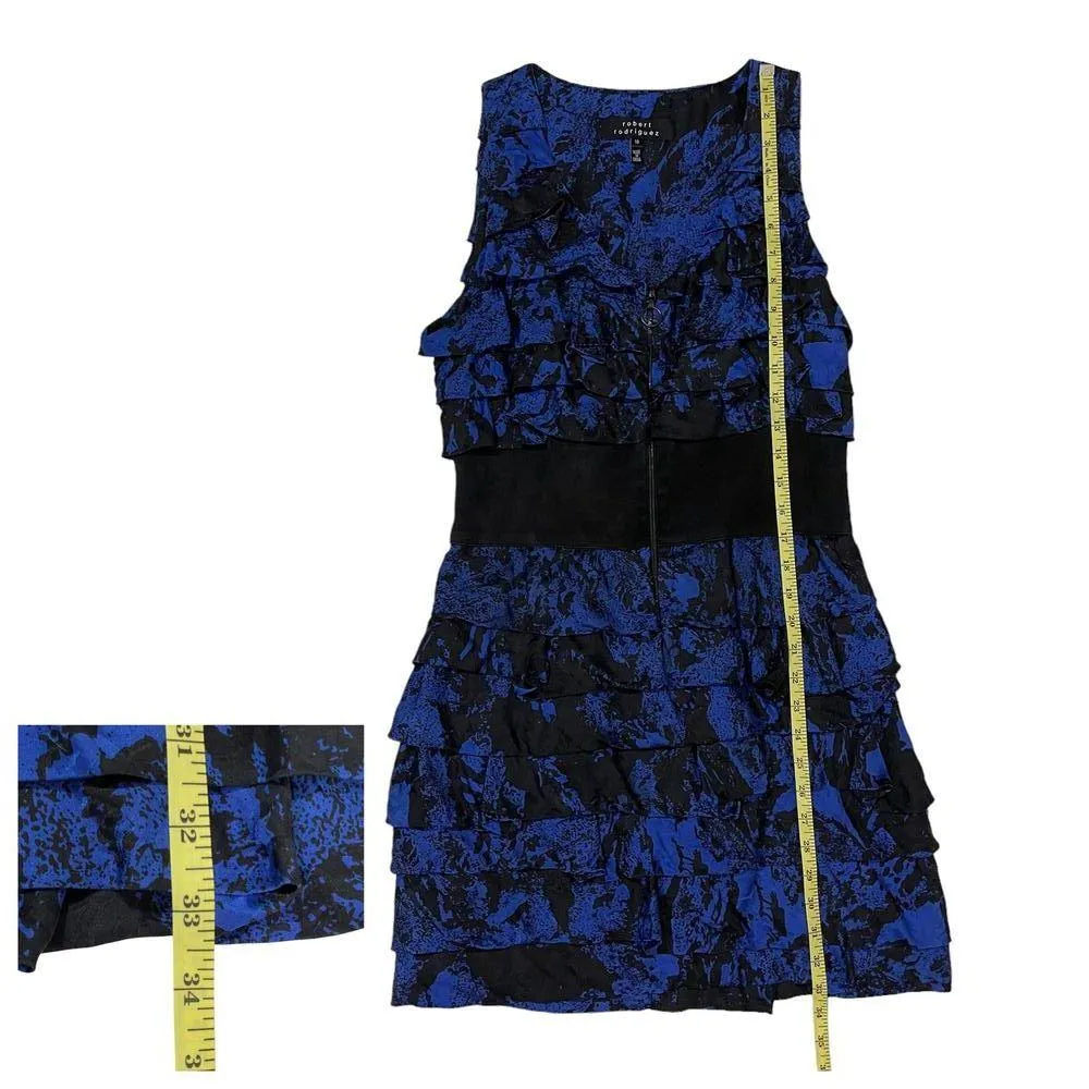 Robert Rodriguez Silk Tiered Sleeveless Dress - Blue/Black - 10 - Image 4