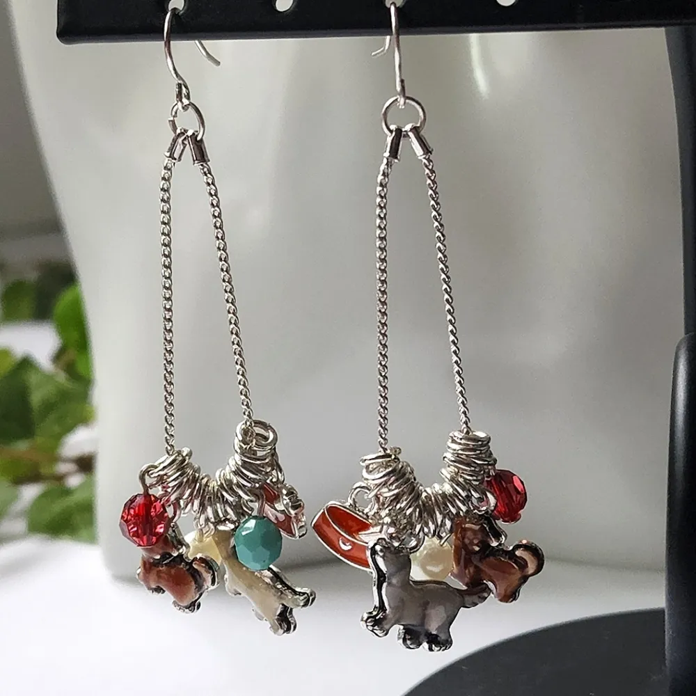 Silver Chain Drop Earrings with Dog Charms - Image 3