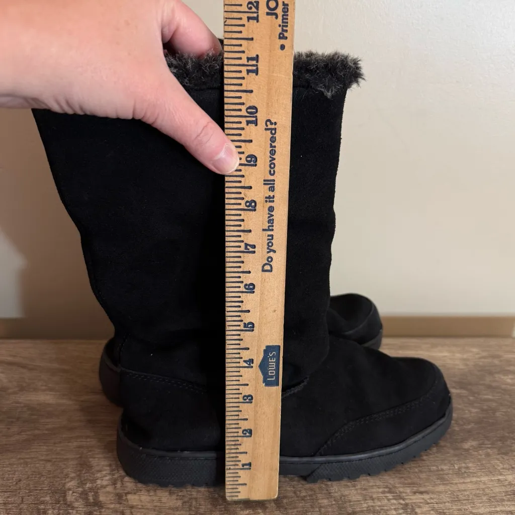 Rampage Ashlee Black Suede Leather Mid Calf Boots Women’s Sz 8 Pull On Faux Fur - Image 10