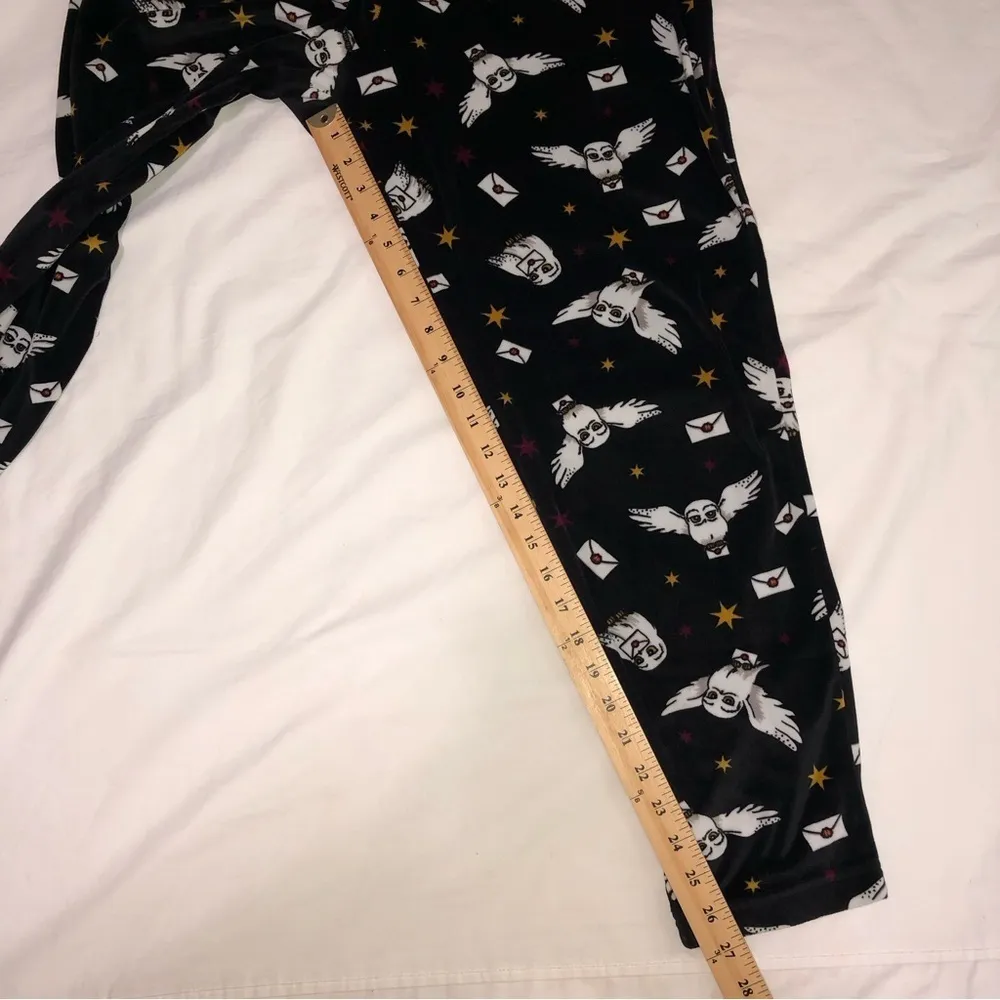 Wizarding World Harry Potter Pajama Pants Size L Hedwig Owl Black Velour Womens - Image 6