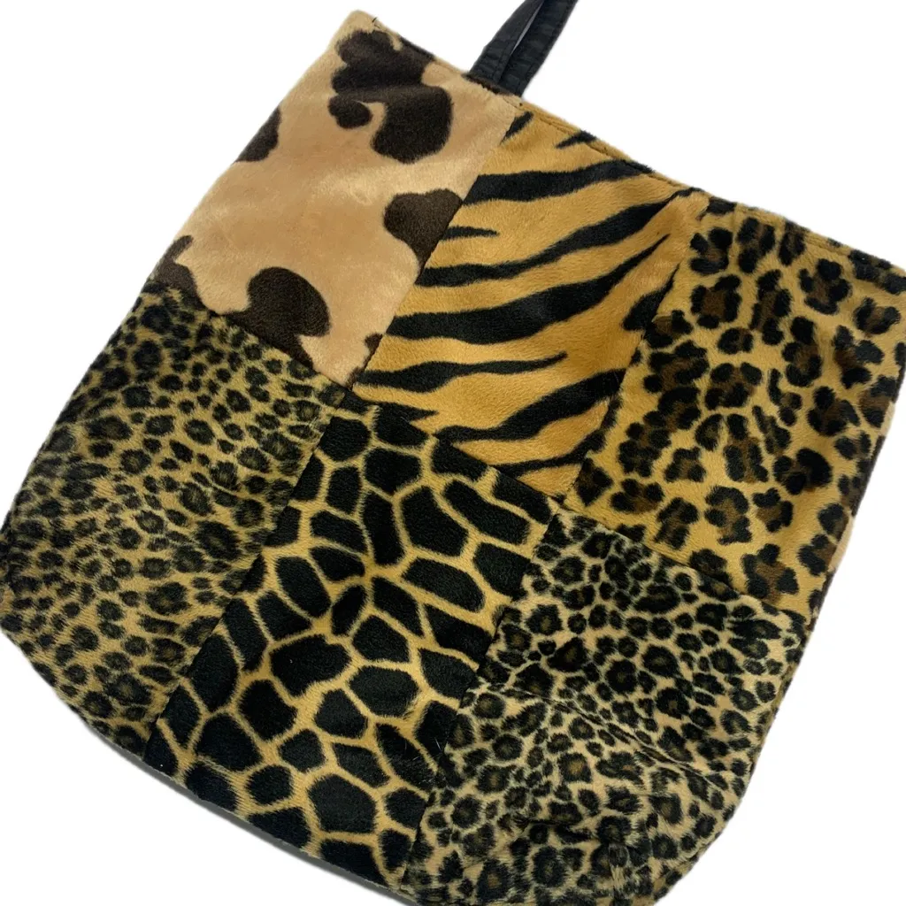 Animal Print Patchwork Tote Bag Tan - Image 2