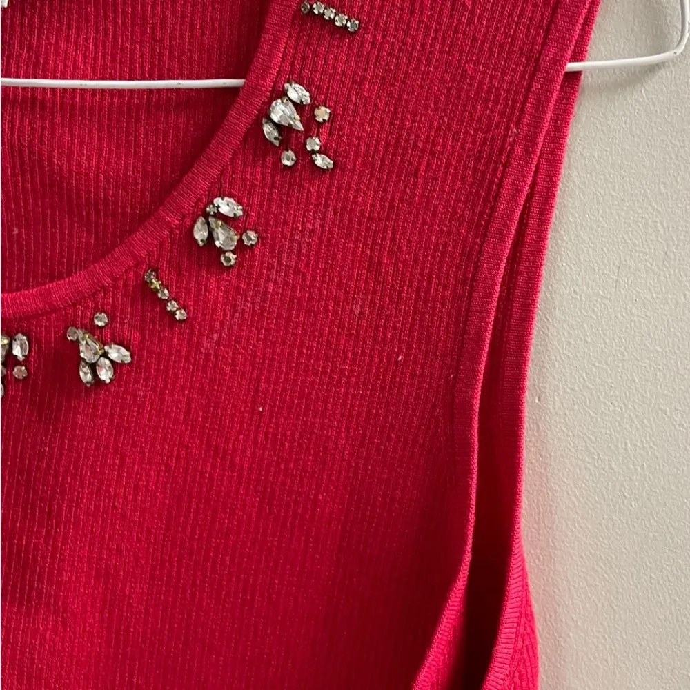 New with Tags Chico’s Women Sleeveless Sweater Red Silk Embellished Sz 2 Large - Image 6