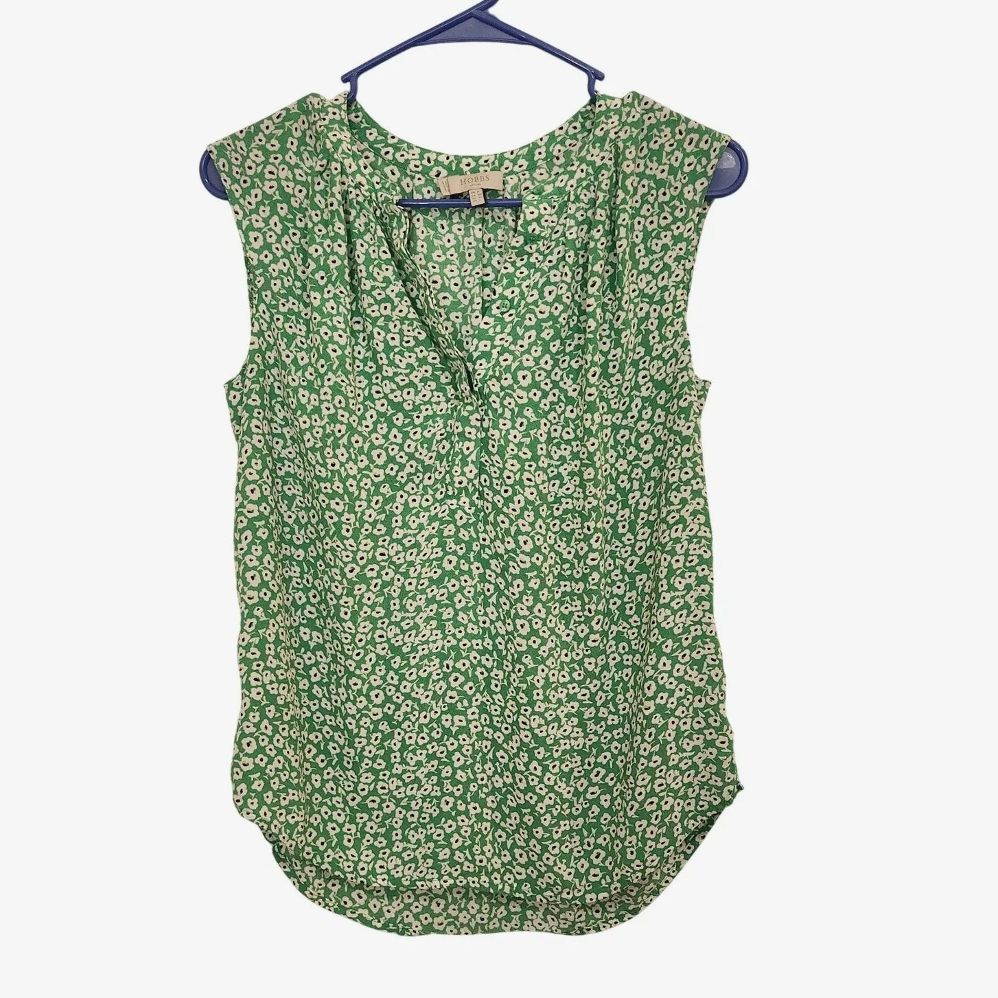 Hobbs Green Floral Sleeveless Pleated Button Front Blouse Casual Top Size 2 - Image 2