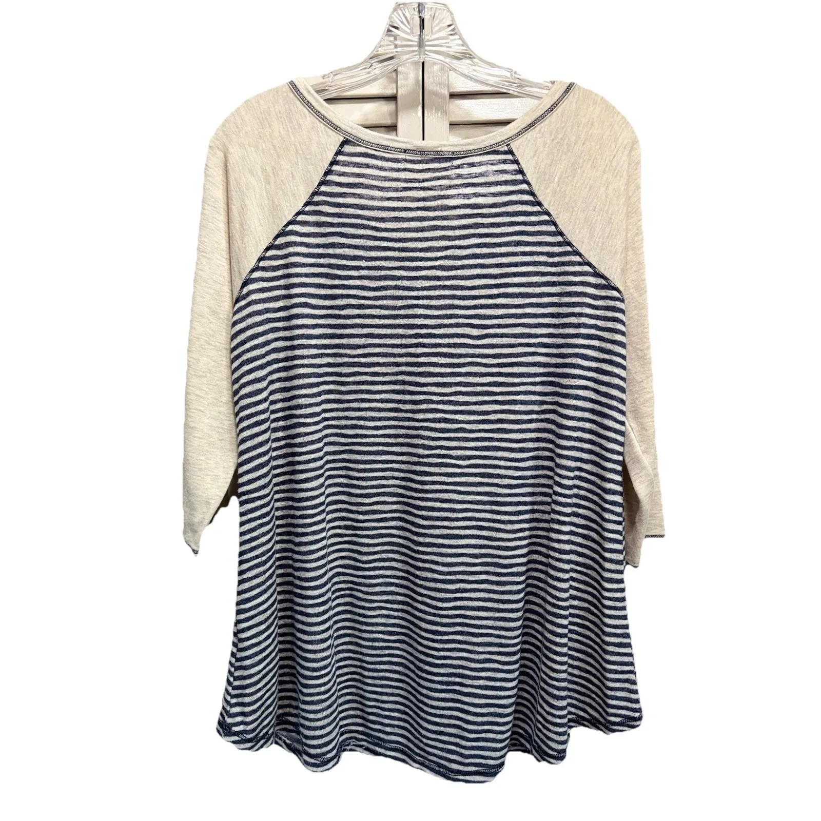 Maurice's Beige/Blue Striped Soft 3/4 Sleeve Button V Neck Sweater Size‎ 0 - Image 4
