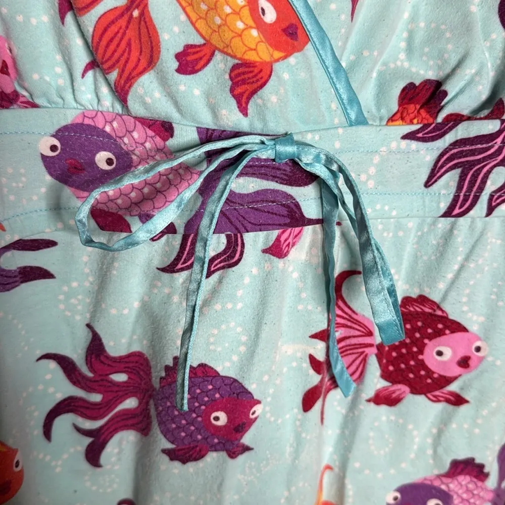 Nick & Nora Koi Fish Blue Sleeping Gown Chemise Dress Size Small - Image 2