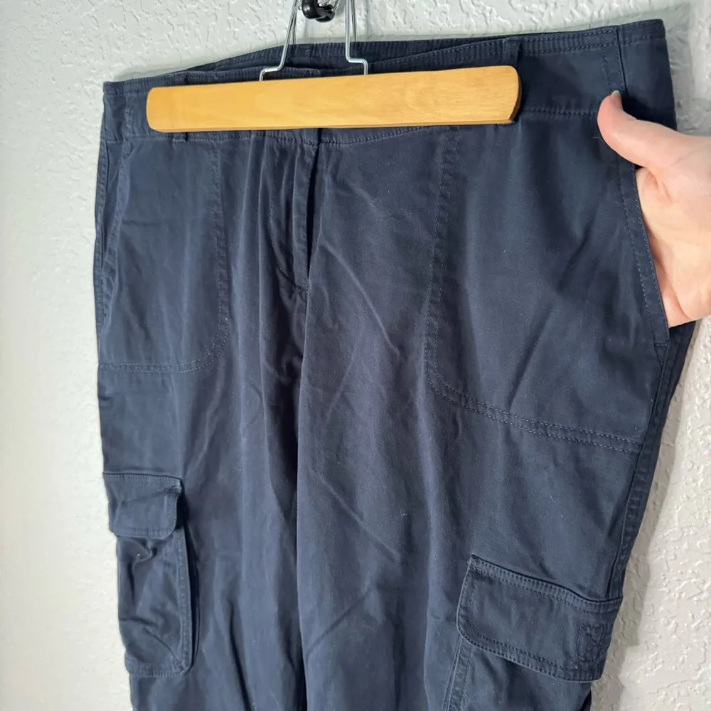 J Jill Navy Blue Cargo Pants Size 12 Cotton Slightly Tapered Casual High Waist - Image 2