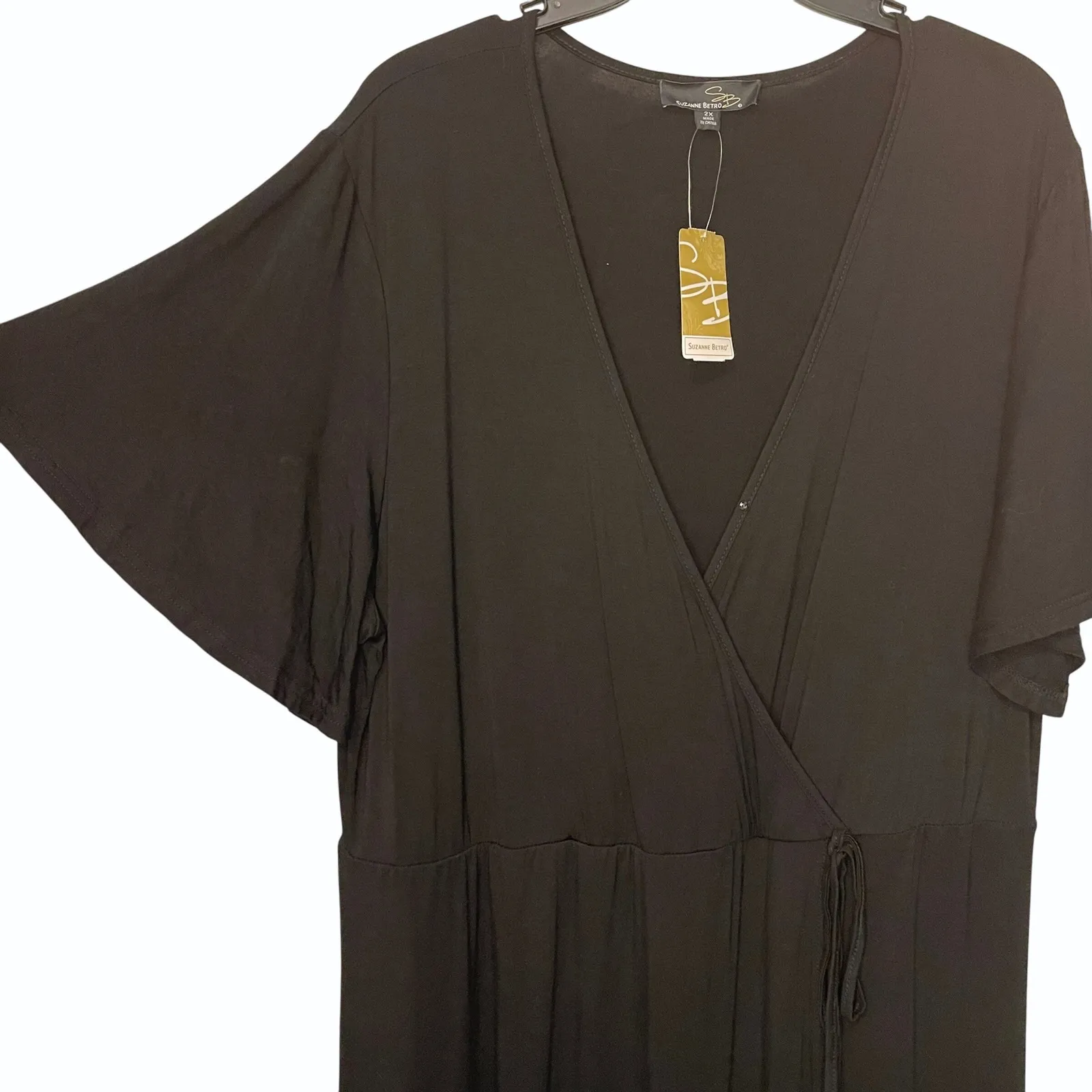 Suzanne Betro 2X Black Maxi Dress‎ Womens Plus Size Wrap Tie New With Tags - Image 4