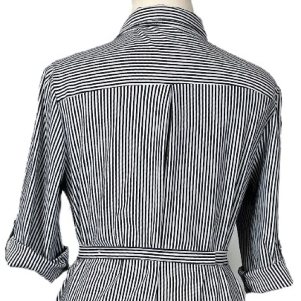 Mlle Gabrielle Shirtdress Belted Tabbed Sleeve Black Stripe Women’s Size Plus 2X - Image 9