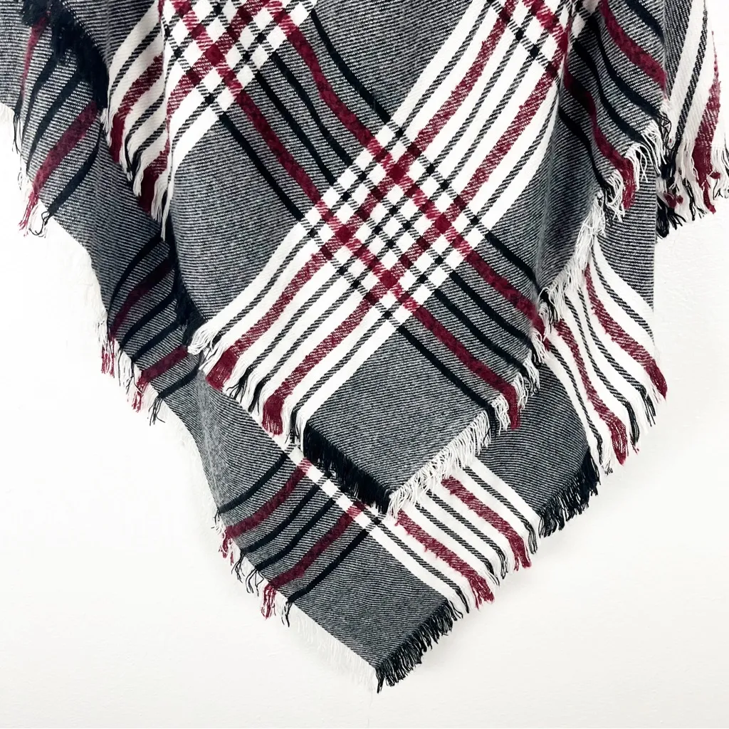 PLAID Fringe Hem Hoodie Front Closure Cabincore Poncho, One Size Size undefined - Image 6