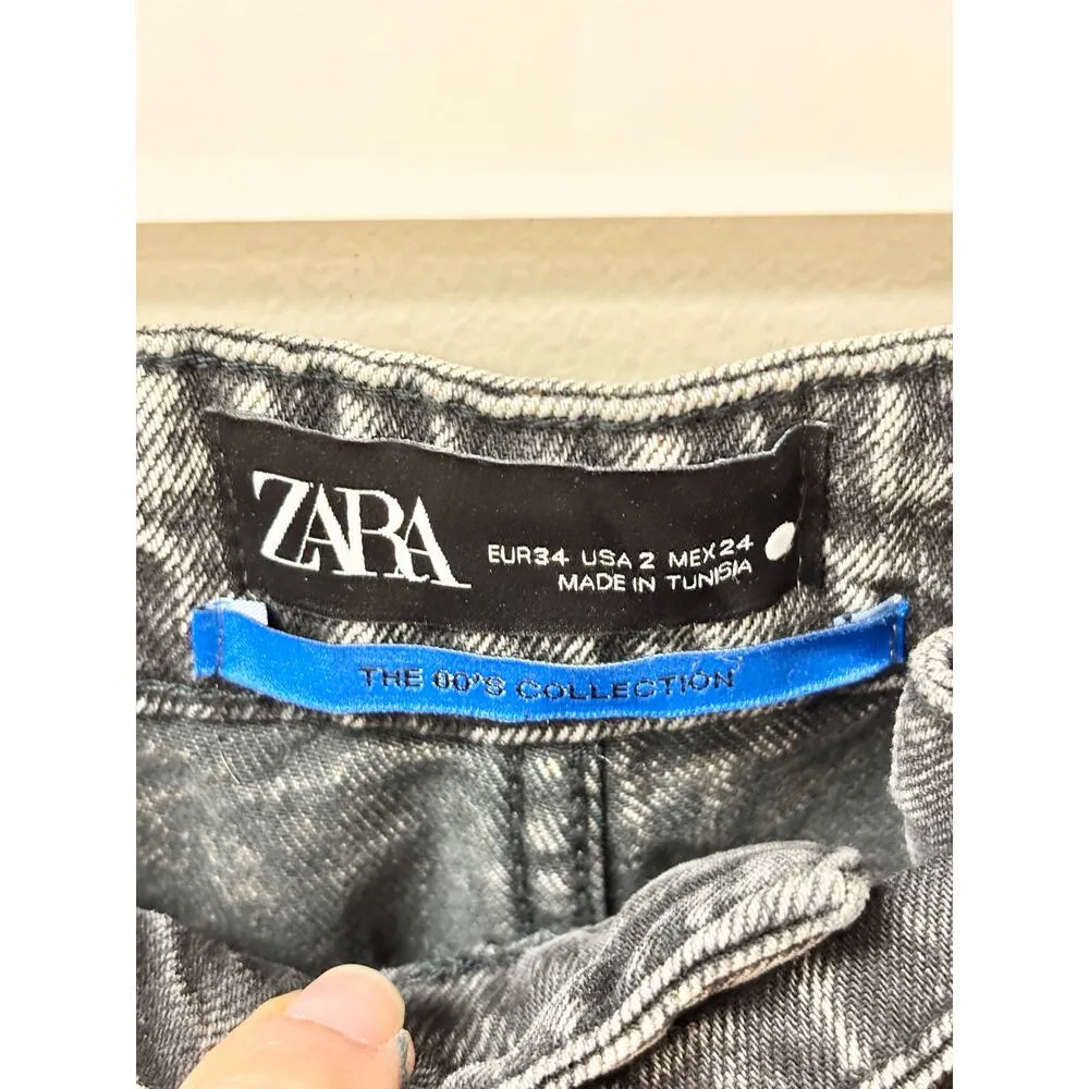 NWT Zara The 80's Caia Pleated Wide Leg Jeans Washed Black Women's 34 / US 2 - Image 4