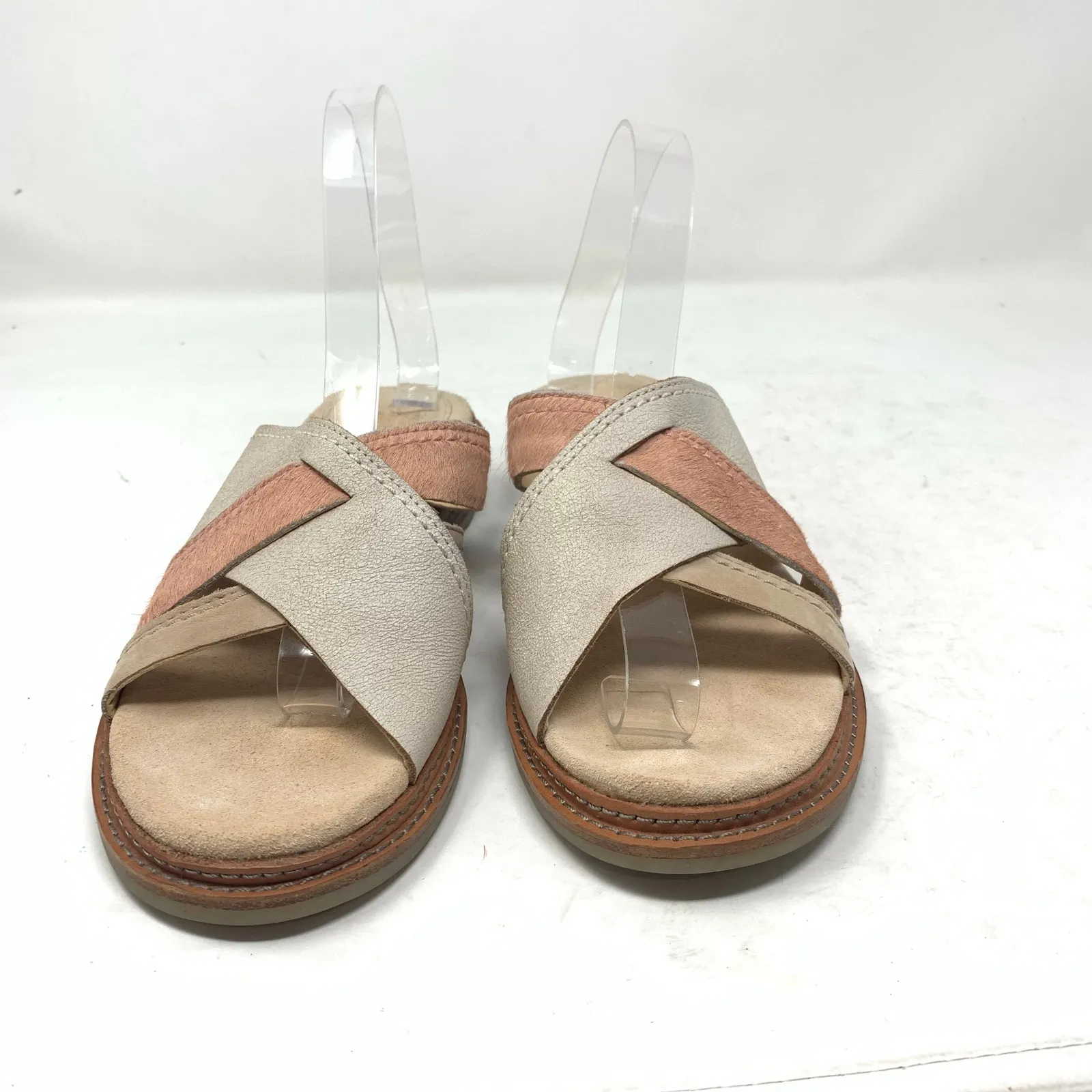 Clarks Trace Craft Taupe Pink Nubuck Leather Slides Slip On Sandals Shoes Size 8 - Image 8