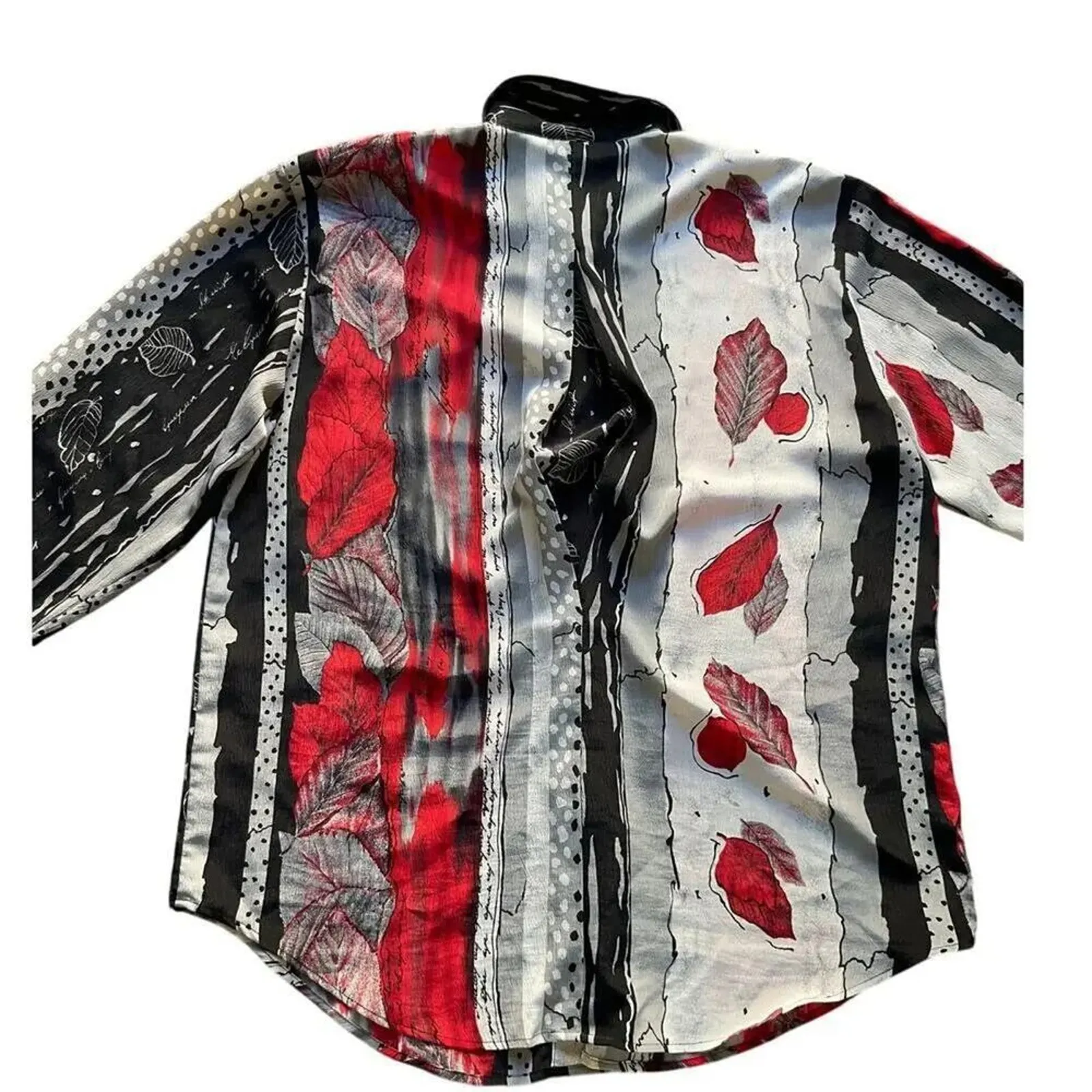 Vintage Christie & Jill Abstract Floral Button Up Shirt Red Black White XL - Image 11