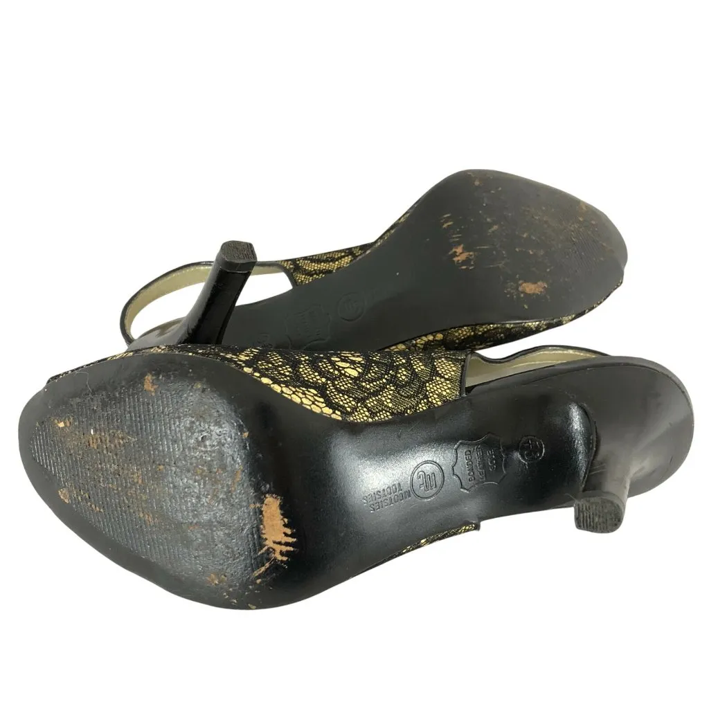 Mootsies Tootsies Womens Shoes Pumps Slingback Peep Toe Lace Print Gold 9.5 - Image 5