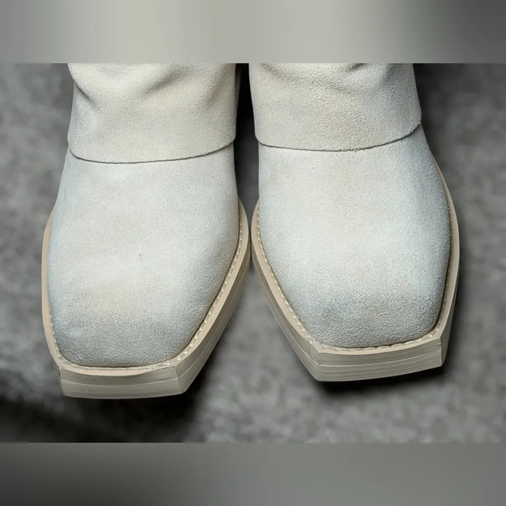 NEW Steve Madden Pia Suede Foldover Square Toe Block Heel Boots Natural Bone 6.5 - Image 9