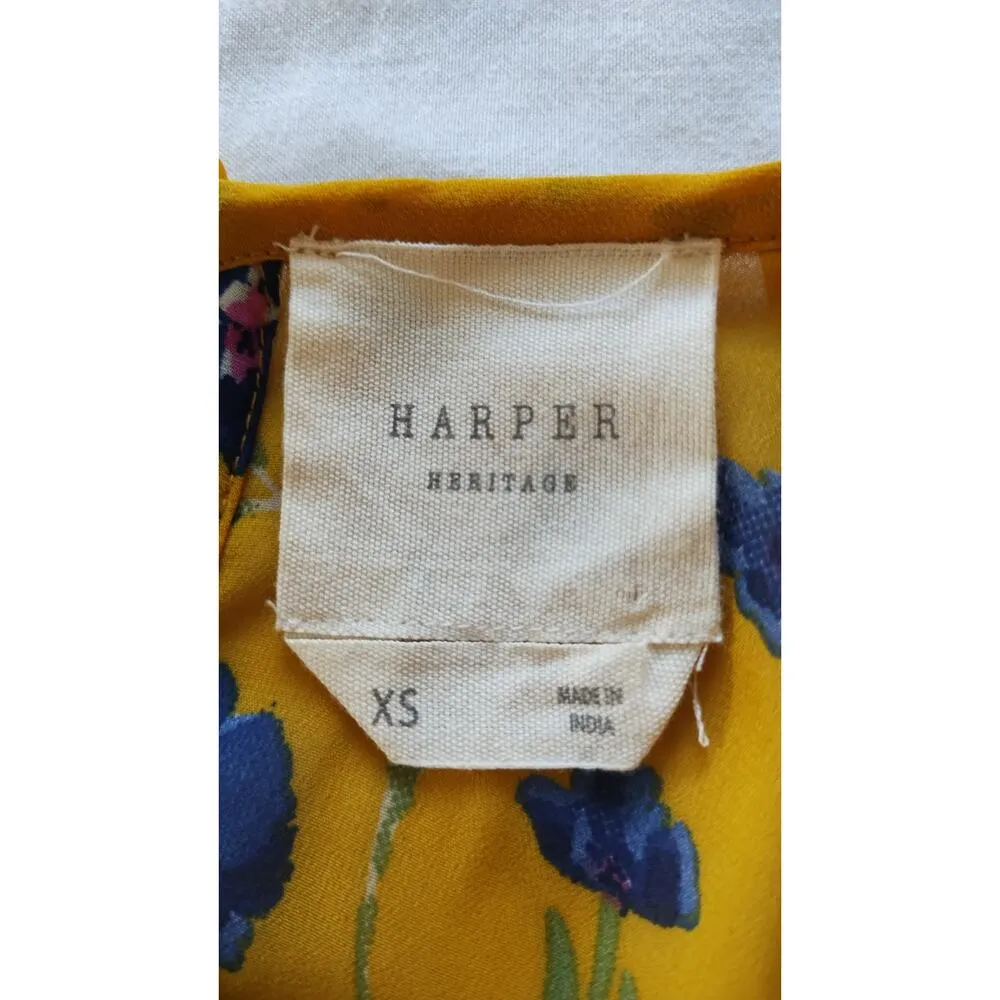 Harper Heritage floral print yellow blouse women's top 3/4 Sleeves Size XS - Image 7