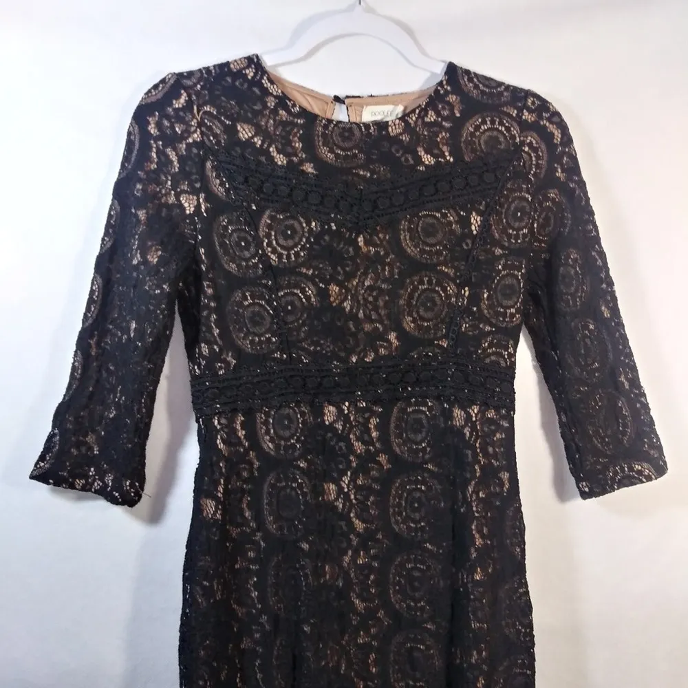 Roolee Black Lace Nude Sheath Dress Event Size XS - Image 3