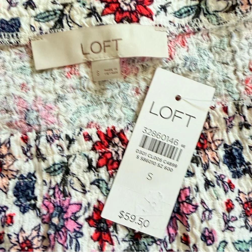 LOFT Bloom Smocked Square Neck Top Long Sleeves Size Small NWTs - Image 3