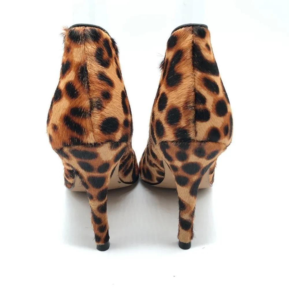 Halogen Heels Calf Hair Stilletto Peep Toe Leopard Print Shoeties Brown Size 4.5 - Image 3