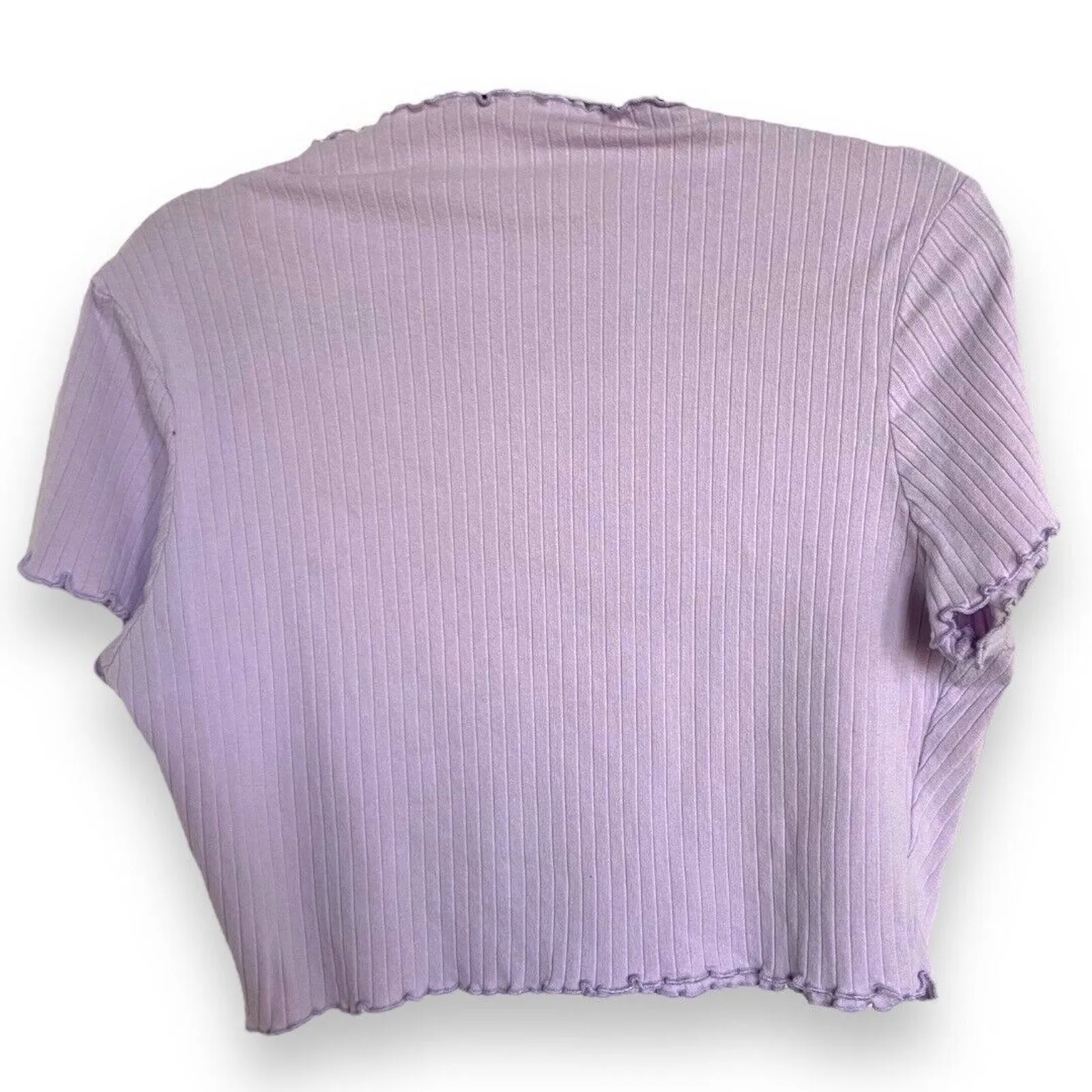 Shein Curve Womens Crop Top Size‎ 3XL Lavender Ribbed Knit Wide Rib Lettuce Edge - Image 3