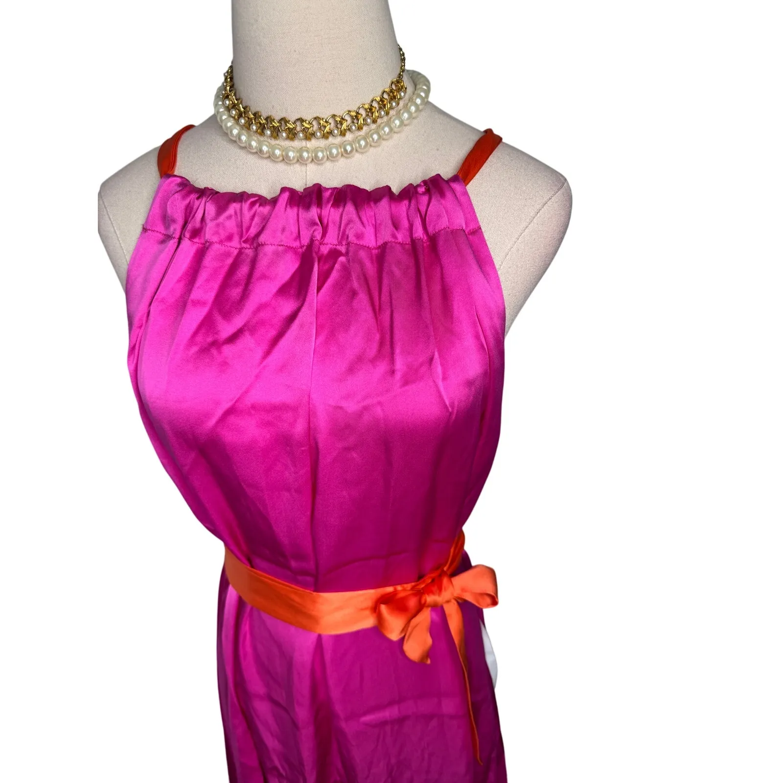 Cynthia Rowley Salerno Silk Halter Midi Dress hot pink orange flowy size S - Image 8