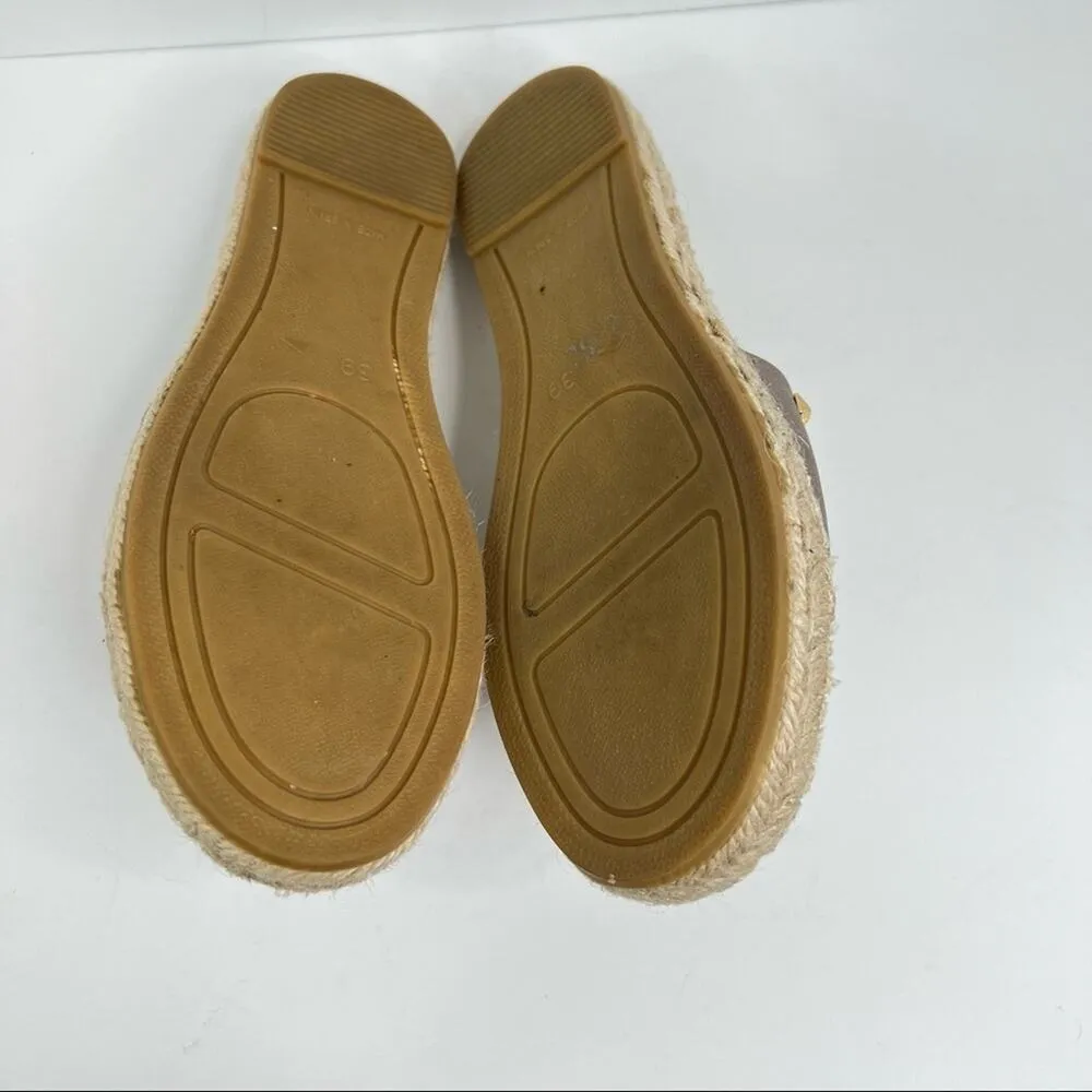 Vidorreta sandals 39 tan metallic leather slip on studded flat espadrille Size 9 - Image 9