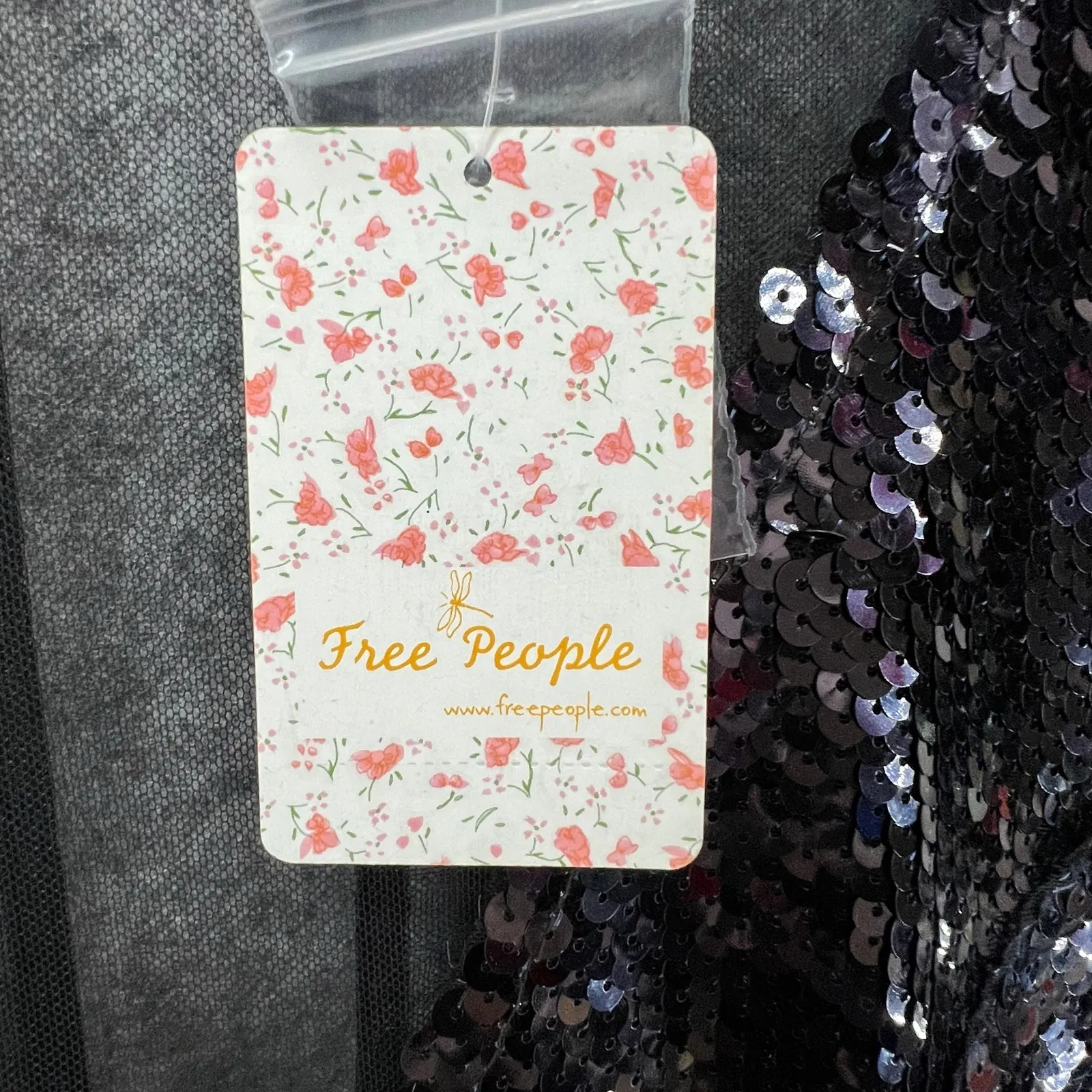 Free People Sequin Illusion Dress L Black Fit Flare Cocktail Goth Glam Showgirl - Image 16