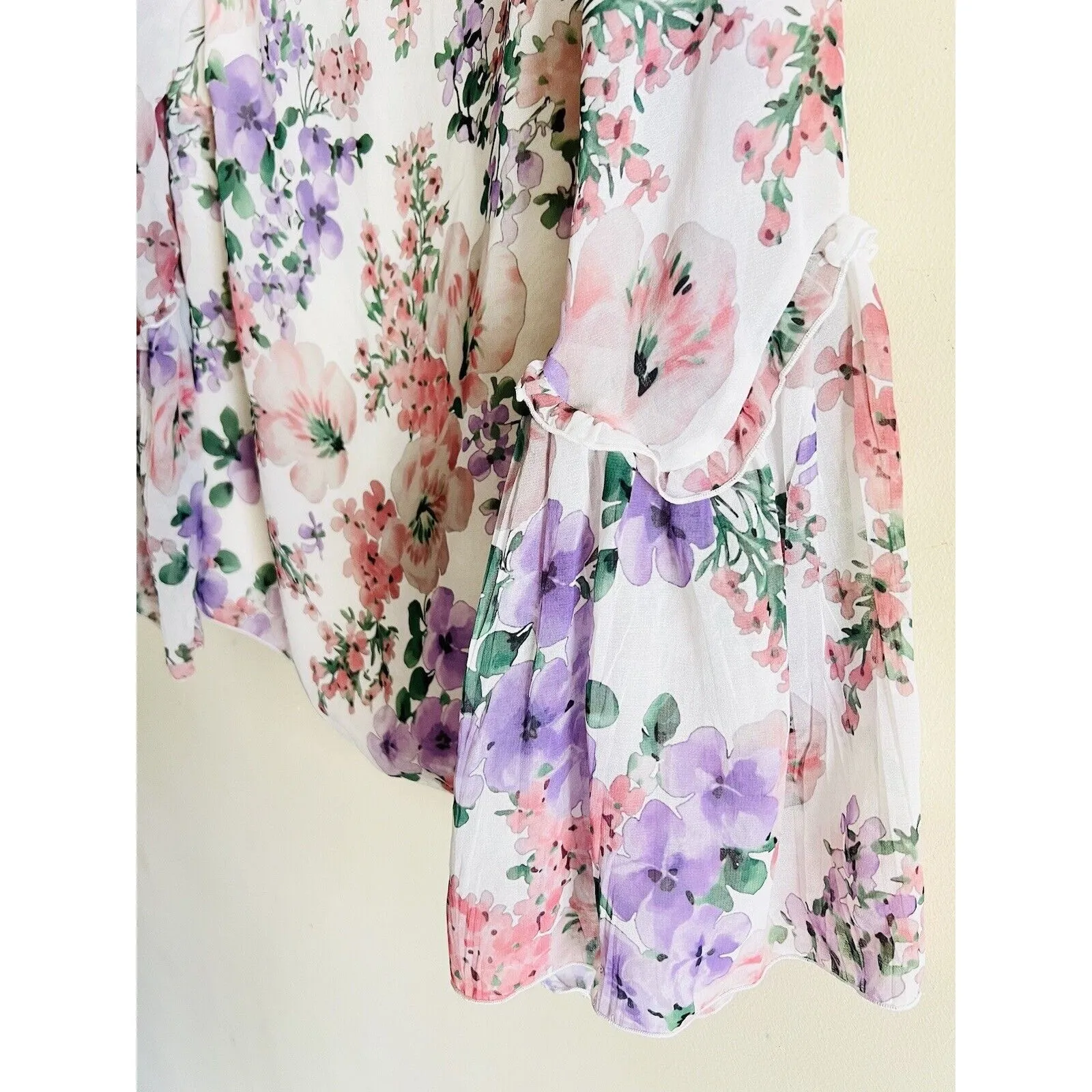 Massimo Dutti Floral Blouse Flutter Bell Sleeve Feminine Flowy Ruffle Sz. 6 NWT - Image 3