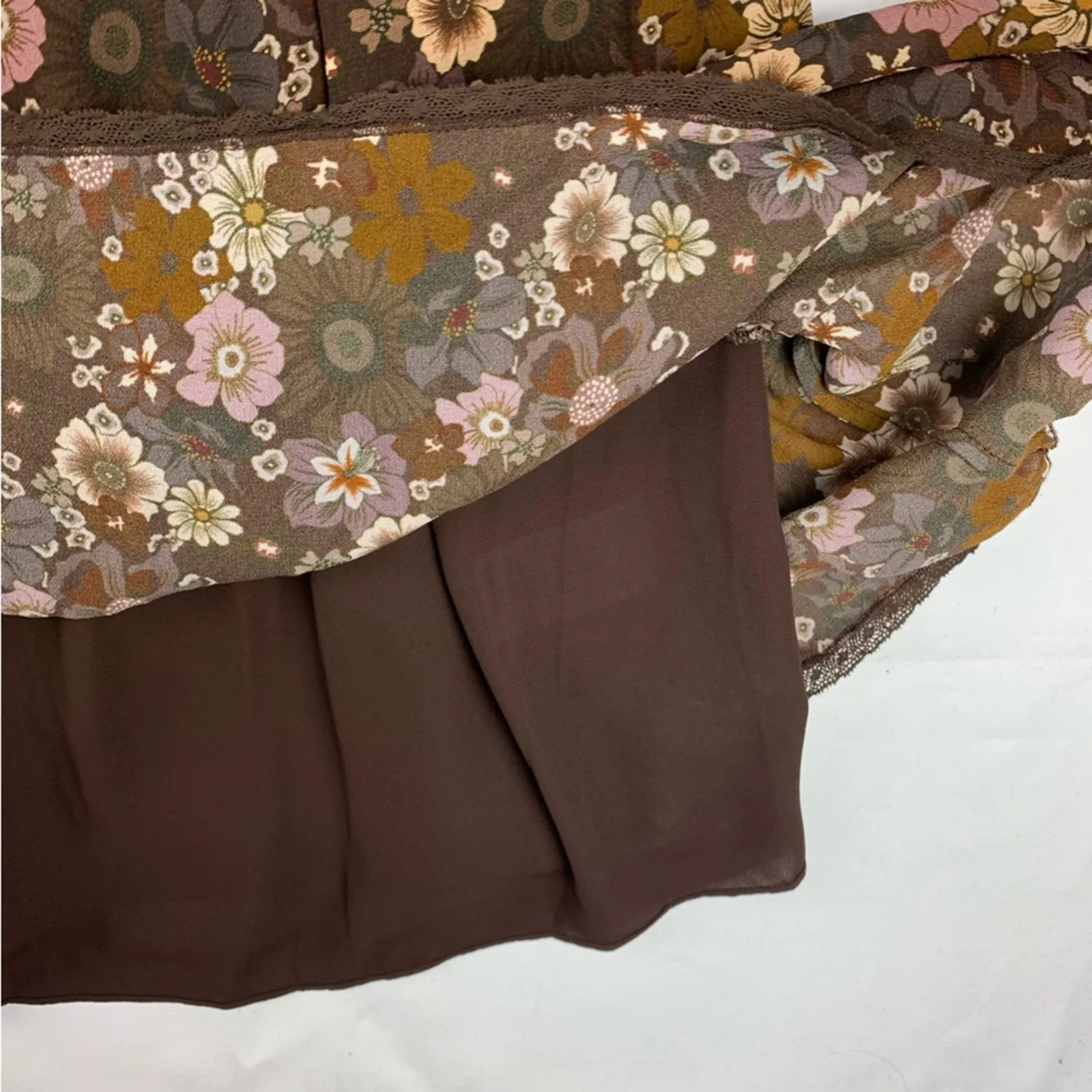 Wilfred size small grace midi sun dress brown white floral square neck boho - Image 12