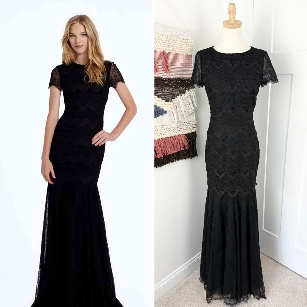 Monique Lhuillier Crochet Lace Trumpet Gown Dress Black Sz 4 NWT - Image 2