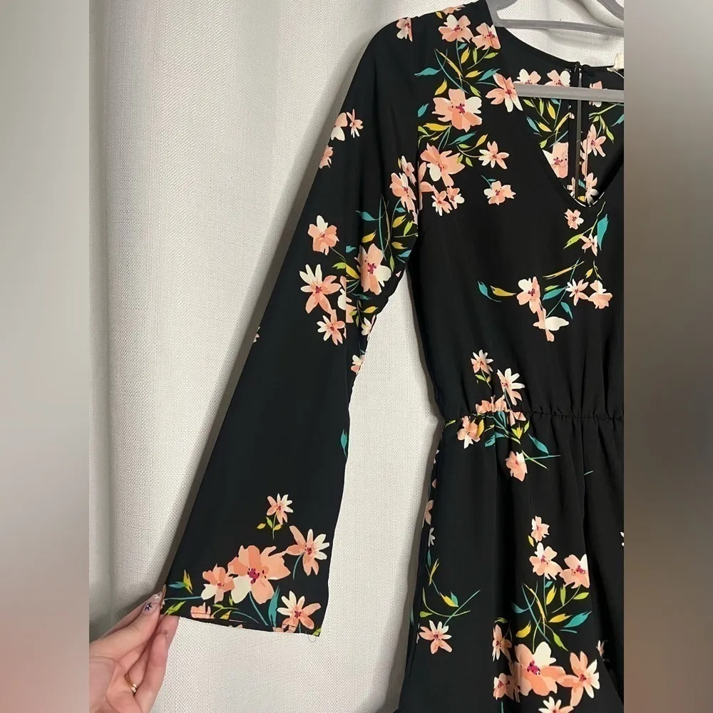 Pins & Needles Black Long Sleeve Floral Romper Small - Image 6